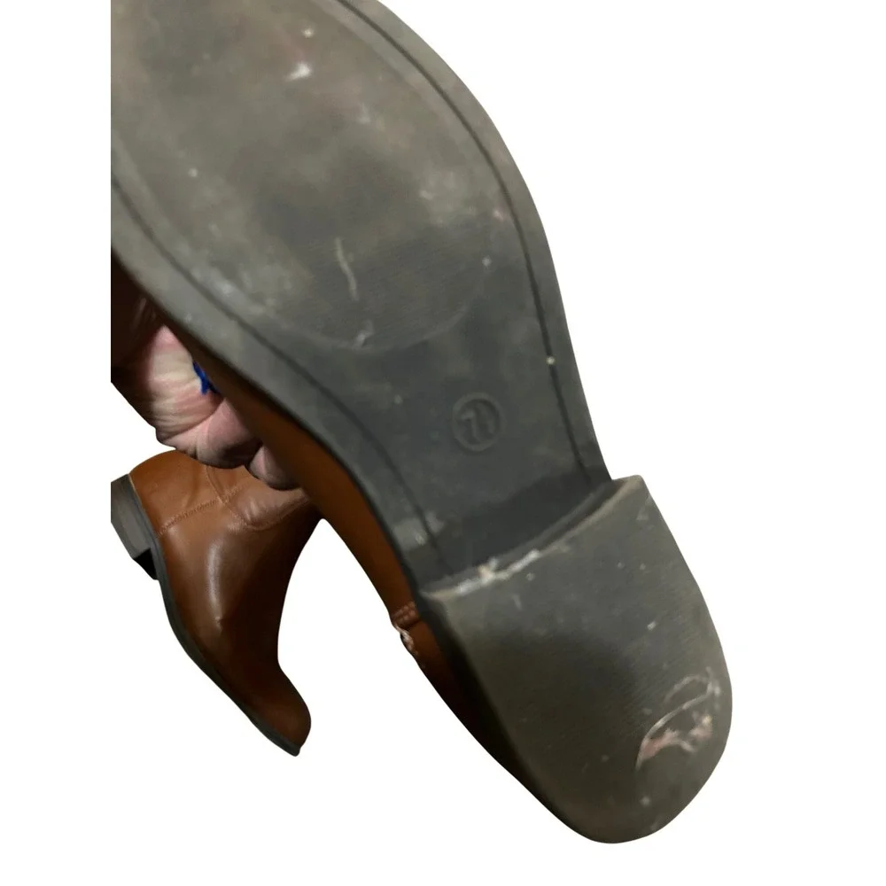 Womens Tall Riding Boots Cognac Faux Leather Side Zip Comfort‎ Low Heel Size 7.5